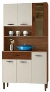 Armário de Cozinha Compacta 90cm Bruna Z06 Nogueira/Off White/Ripado -