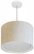 Lustre Pendente Cilíndrico Duplo Md-4292 Cúpula em Tecido 40x30cm Linho Bege - Bivolt