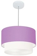 Lustre Pendente Duplo Cilíndrico Vivare Md-4160 Cúpula Tecido 40x35cm - Bivolt