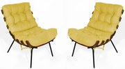 Kit 2 Poltrona Decorativa Costela Suede Amarelo