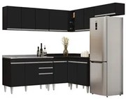 Armário de Cozinha Modulado de Canto 7 Peças CP21 com Pia Inox Preto -