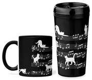 Kit Copo Viagem e Caneca Gato Musical Preto Cat Lover