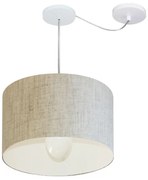 Lustre Pendente Cilíndrico Com Desvio Md-4226 Cúpula em Tecido 40x25cm Rustico Bege - Bivolt