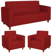 Kit Sofá 2 Lugares e 2 Poltronas Denver Corano Vermelho - ADJ Decor