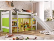 Cama Infantil Elevada com Escorregador Cortina Escolinha