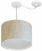 Lustre Pendente Cilíndrico Com Desvio Md-4312 Cúpula em Tecido 40x30cm Linho Bege - Bivolt