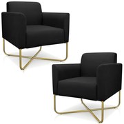 Kit 2 Poltronas Decorativas Isabella Base X Suede Preto/Dourado G19 - Gran Belo