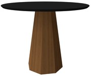 Mesa de Jantar Redonda Tampo com Vidro Agnes 100 cm Preto Base Imbuia - D'Rossi