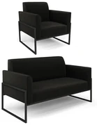 Sofá Namoradeira com Poltrona Base Industrial Alta Preto Marisa Suede D03 - D'Rossi - Preto
