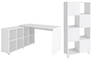 Mesa Escrivaninha em L Eron e Estante Livreiro Maly A06 Branco - Mpoze