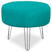 Puff Chloe Pés Hairpin Legs Prata Suede Azul Tiffany