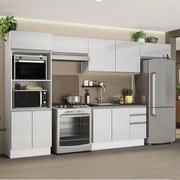 Armário de Cozinha Completa 100% MDF 350cm Frentes Branco Brilho Acordes Madesa 01 Cor:Branco