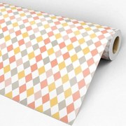 Papel de parede adesivo cinza branco amarelo e rosa