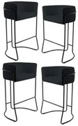 Kit 4 Banquetas Decorativas Base Aço Preto Betina Veludo C-300 Black -