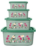 Kit Potes Quadrado Floral Verde 4 Peças