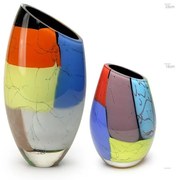Par de Vasos 24 MS e 50 MS Diagonal Lascas Coloridas Murano Cristais Cadoro