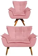 Kit Namoradeira 2 Lugares e 1 Poltrona Decorativa Giratória Madeira Op
