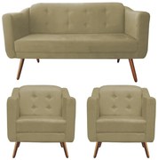 Kit Namoradeira + 2 Poltronas Bruna Pé Palito Suede Nude