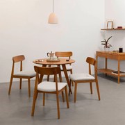 Conjunto Mesa Jantar Square Laminada Redonda Natural - 88cm + 4 Cadeiras Nord Encosto Madeira - Off White
