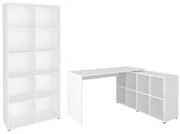 Mesa Escrivaninha em L Eron e Estante Livreiro 90x187cm Lean A06 Branc