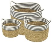 Kit 3 Cestos Ornes em Fibra Natural Seagrass Cinza e Branco - 69653 Sun House