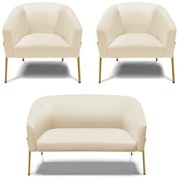 Namoradeira e 2 Poltronas Pé de Ferro Dourado Stella Sintético D03 - D'Rossi - Bege