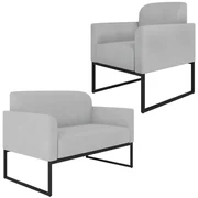 Conjunto Namoradeira e Poltrona Decorativa Isabella Base Industrial Suede Cinza/Preto G19 - Gran Belo