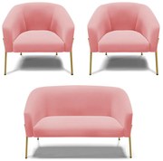 Namoradeira e 2 Poltronas Pé de Ferro Dourado Stella Suede D03 - D'Rossi - Rose