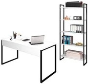 Conjunto Escritório Mesa 150 e Estante Studio Industrial M18 Branco -