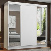 Guarda-Roupa Casal Madesa Reno 3 Portas de Correr com Espelhos Branco Cor:Branco