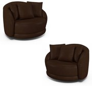 Kit 2 Poltronas Decorativas Base Giratória Galáxia com Almofadas PU Marrom G45 - Gran Belo