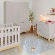 Kit Quarto Infantil com Pés Square Mel - Cômoda Elfe 4 Gavetas + Guarda-Roupa Elfe + Berço Mini Cama Noah - Areia Fosco