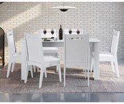 Conjunto Completo Jantar Cozinha Mesa Elástica 6 Cadeiras - Branco