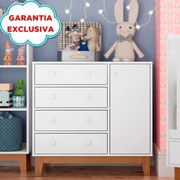 Cômoda Infantil 1 Porta 4 Gavetas Retrô - Branco/Inhotin