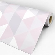 Papel de parede adesivo triângulo rosa cinza e branco