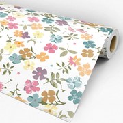 Papel de Parede Floral Laranja Rosa Roxo Amarelo Verde e Branco