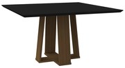 Mesa de Jantar Quadrada Tampo com Vidro Leka 135 cm Preto Base Imbuia - D'Rossi