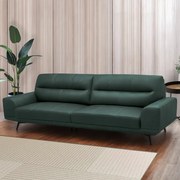 Sofá Decorativo Ashton 3 Lugares Sala de estar 216cm Pés em Aço Couro Verde Musgo G88 - Gran Belo