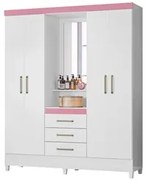 Guarda Roupa Capelinha Flex 4 Portas 3 Gavetas Persia D02 Branco/Rosa/