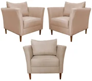 Kit 3 Poltronas Decorativa Sala de Estar Pés Palito Lubbock Couro Bege G58 - Gran Belo