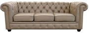 Sofá 3 Lugares Sala de Estar 235cm Chesterfield Pés Madeira Couro Avelã G40 - Gran Belo