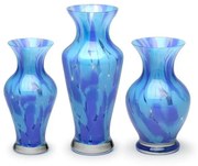 Kit com 3 Vasinhos 76, 77 e 78 Multicor Azul e Água-Marinha Murano Cristais Cadoro