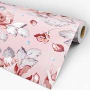 Papel de Parede Floral Rosa Vermelho e Roxo 0.52m x 3.00m