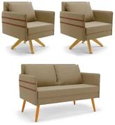 Kit 01 Namoradeira 02 Lugares e 02 Poltronas Mari Suede Base de Madeira MA30 - D'Rossi - Marrom Rato