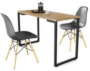 Mesa de Cozinha Industrial Porto Natural 120 cm com 02 Cadeira Eiffel Preto - D'Rossi