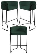 Kit 3 Banquetas Decorativas Base Aço Preto Betina C-117 Linho Verde -