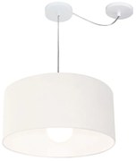 Lustre Pendente Cilíndrico Com Desvio Md-4228 Cúpula em Tecido 45x25cm Branco - Bivolt