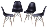 Kit com 4 Cadeiras Eames Polipropileno Base Madeira na Cor Preta - 64565 Sun House