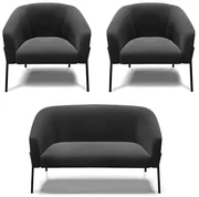 Namoradeira e 2 Poltronas Pé de Ferro Preto Stella Suede D03 - D'Rossi - Preto