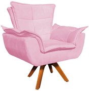 Poltrona Decorativa Base Giratória em Madeira Charger Suede Rosa G19 - Gran Belo